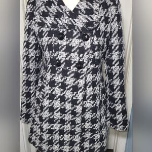 Guess Black & White Houndstooth Wool Blend Coat